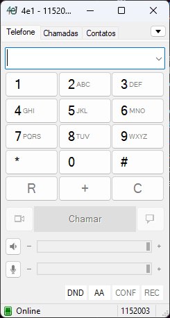 Tela principal do softphone 4e1 com teclado de discagem